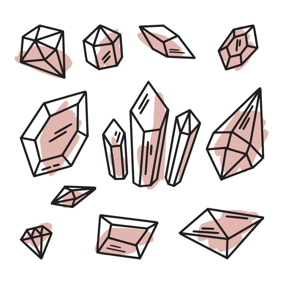 Hand drawing of crystals and precious stones vector