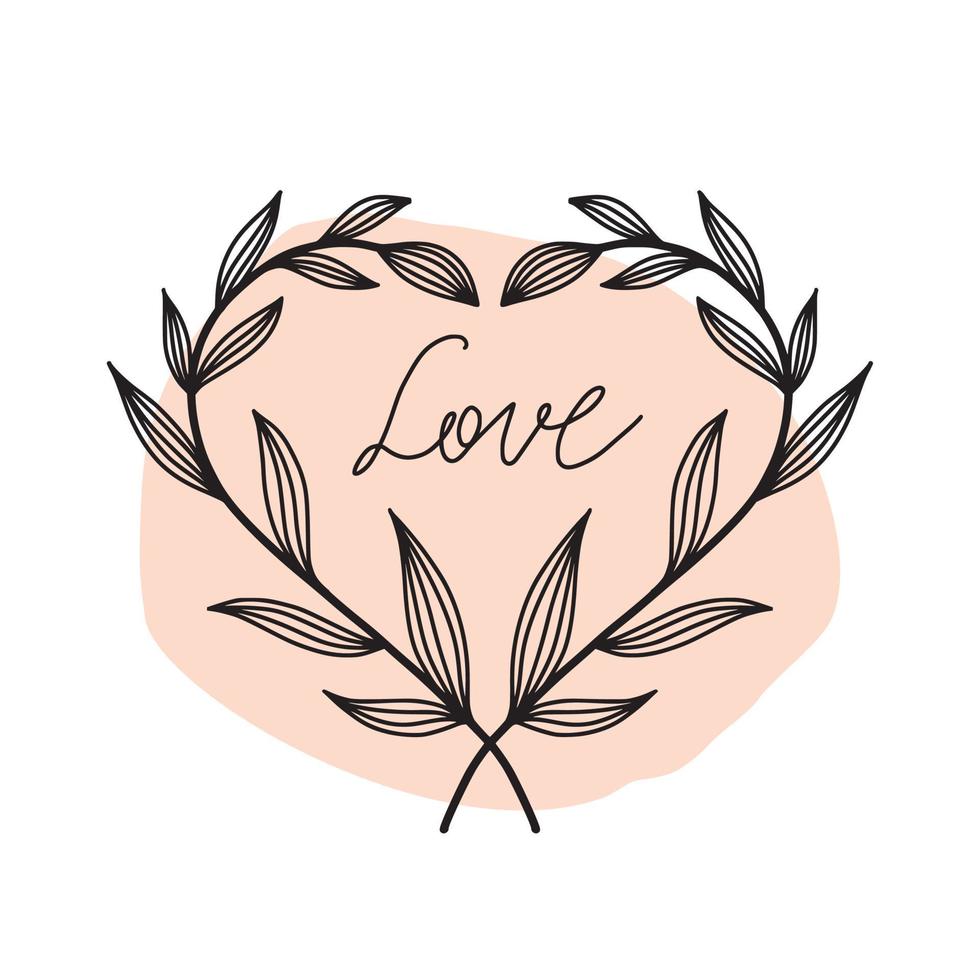 A heart made of twigs and leaves drawn by hand vector