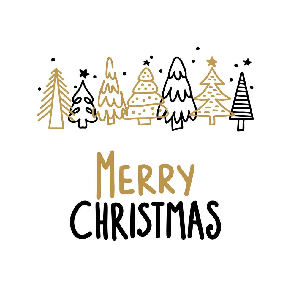 Calligraphy Merry Christmas with Christmas trees vector