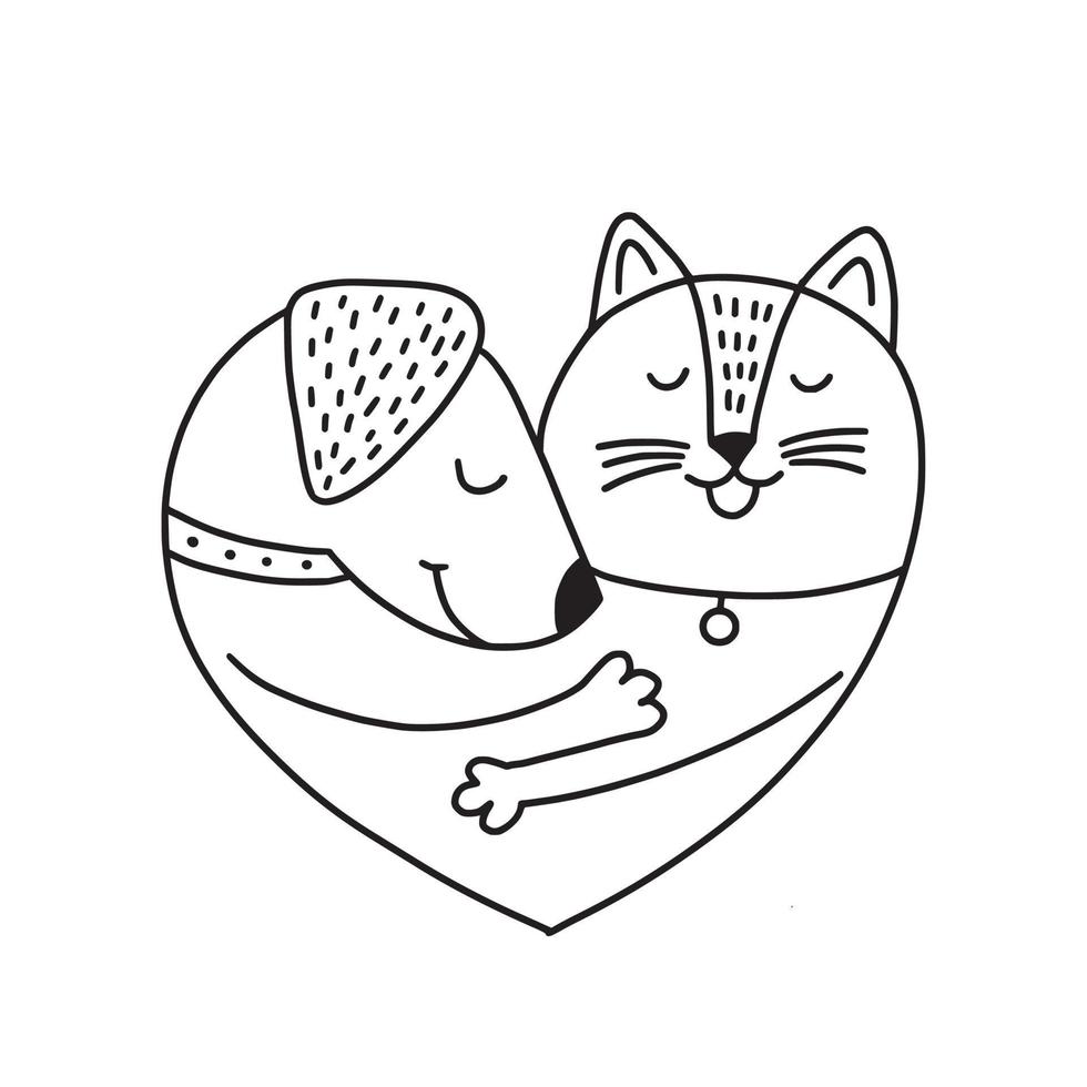 Cat and dog cuddle together vector