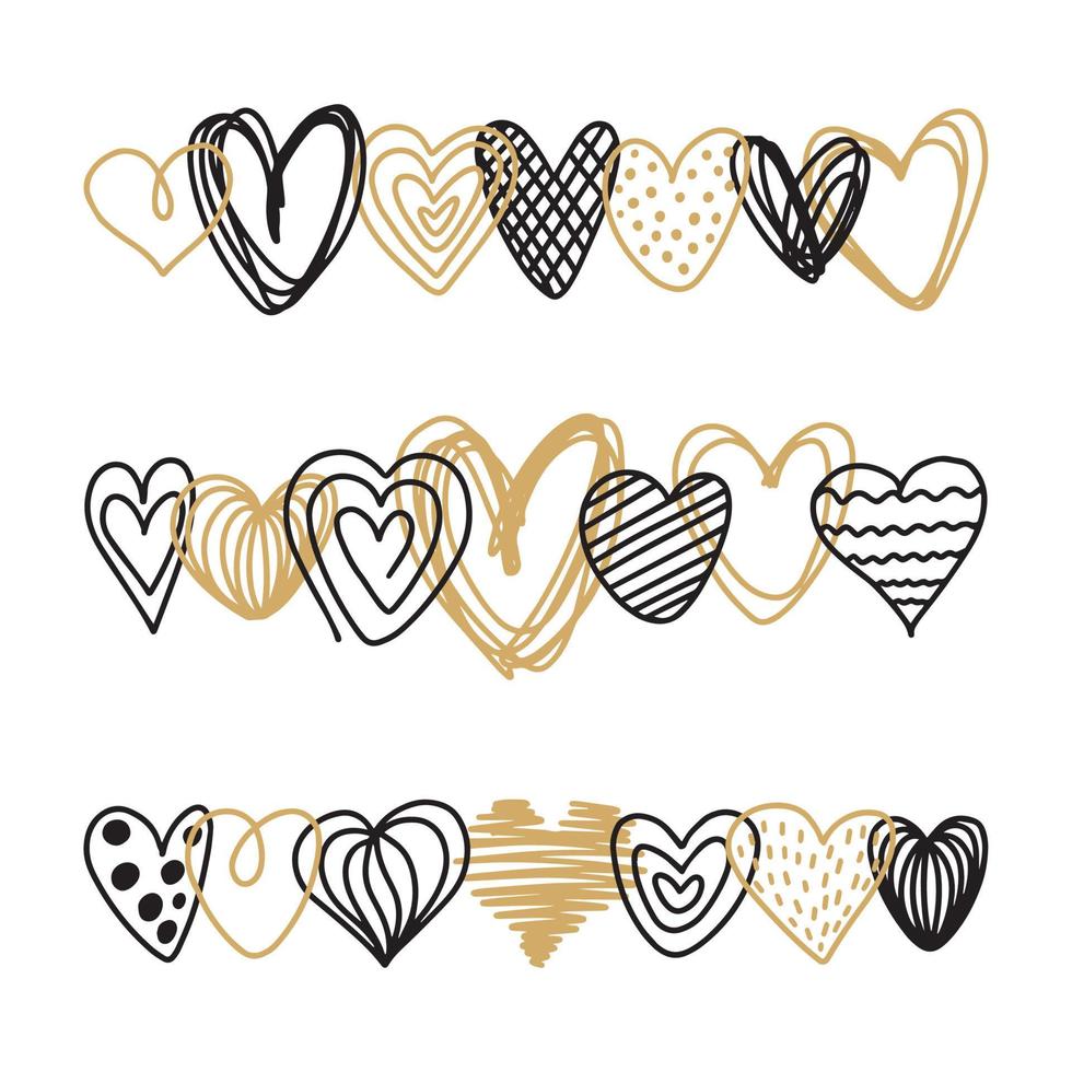 Different hearts drawn by hand vector