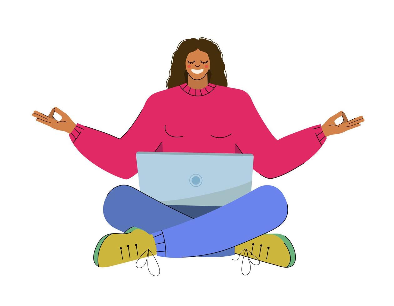 Girl behind a laptop isolated on a white background. vector