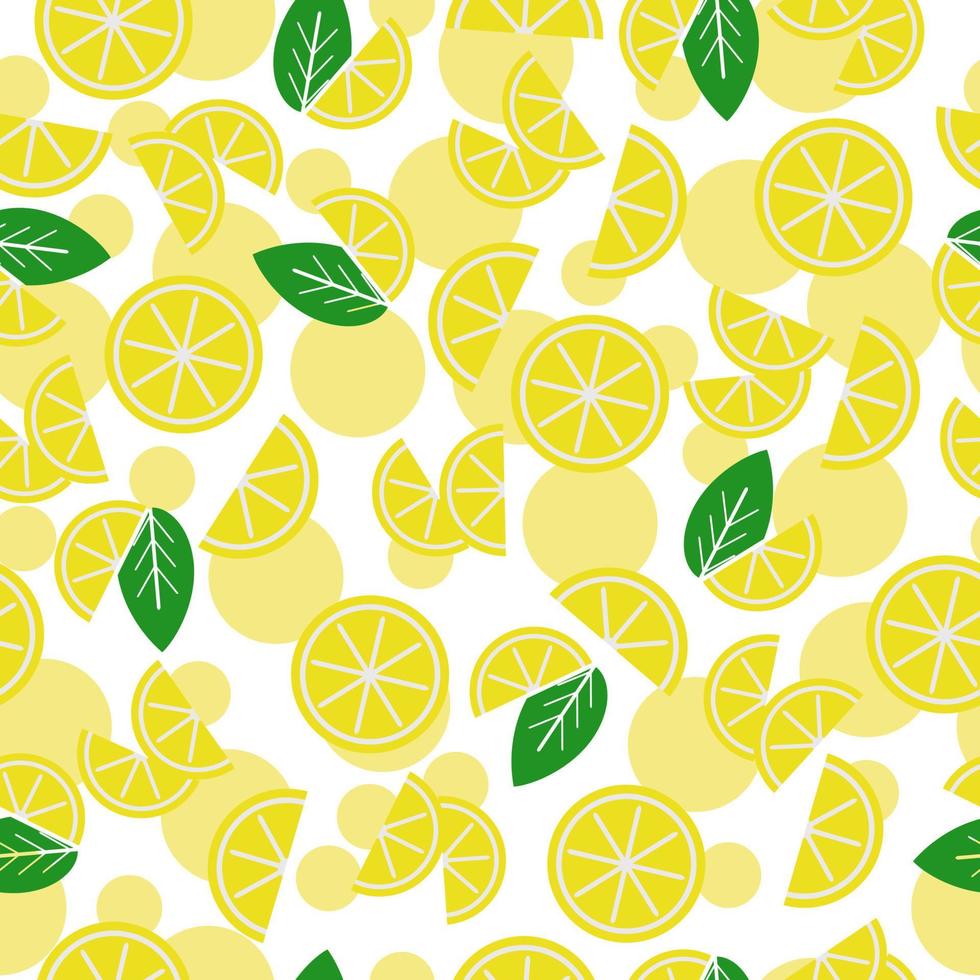 Slices and halves of lemon seamless pattern, bright yellow citruses on a white background vector