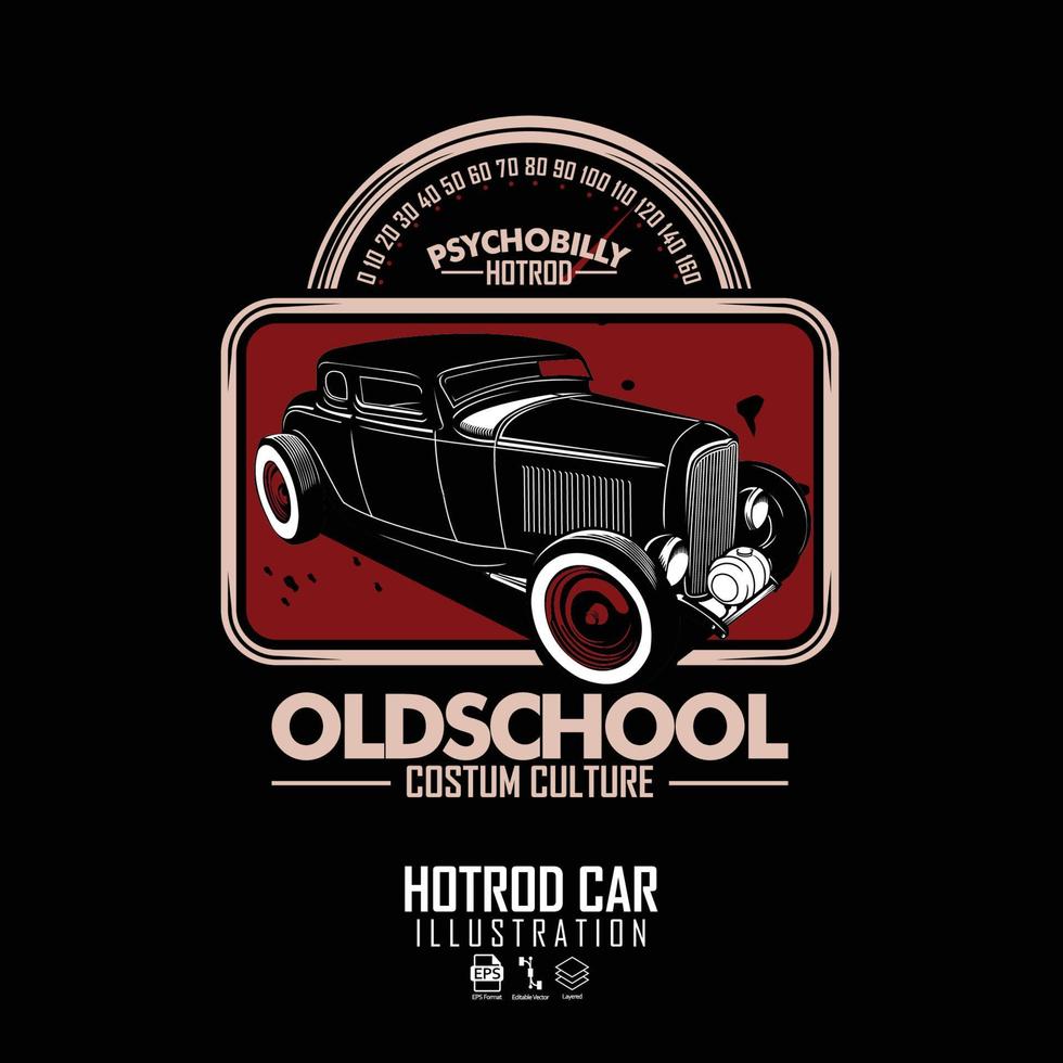 ilustración de coche hot rod con un fondo negro.eps vector