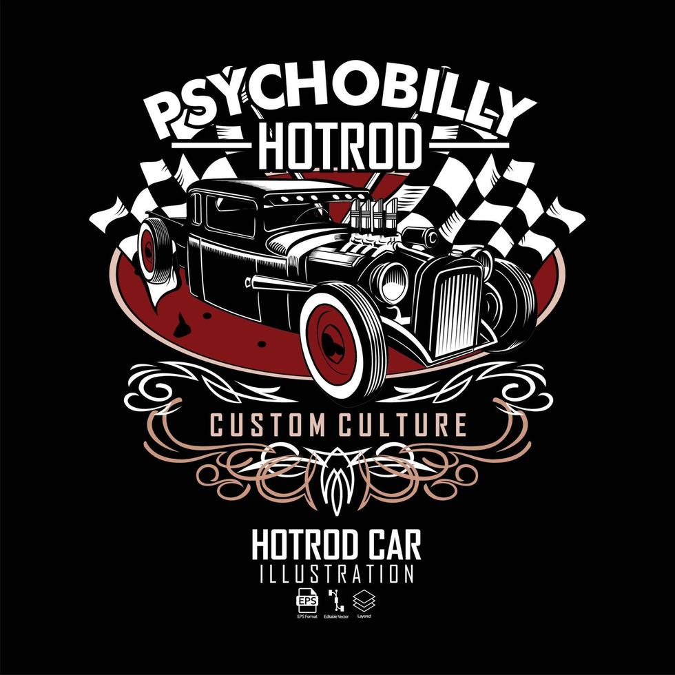 HOTROD CAR ILLUSTRATION WITH A BLACK BACKGROUND, READY FORMAT EPS 10.eps vector