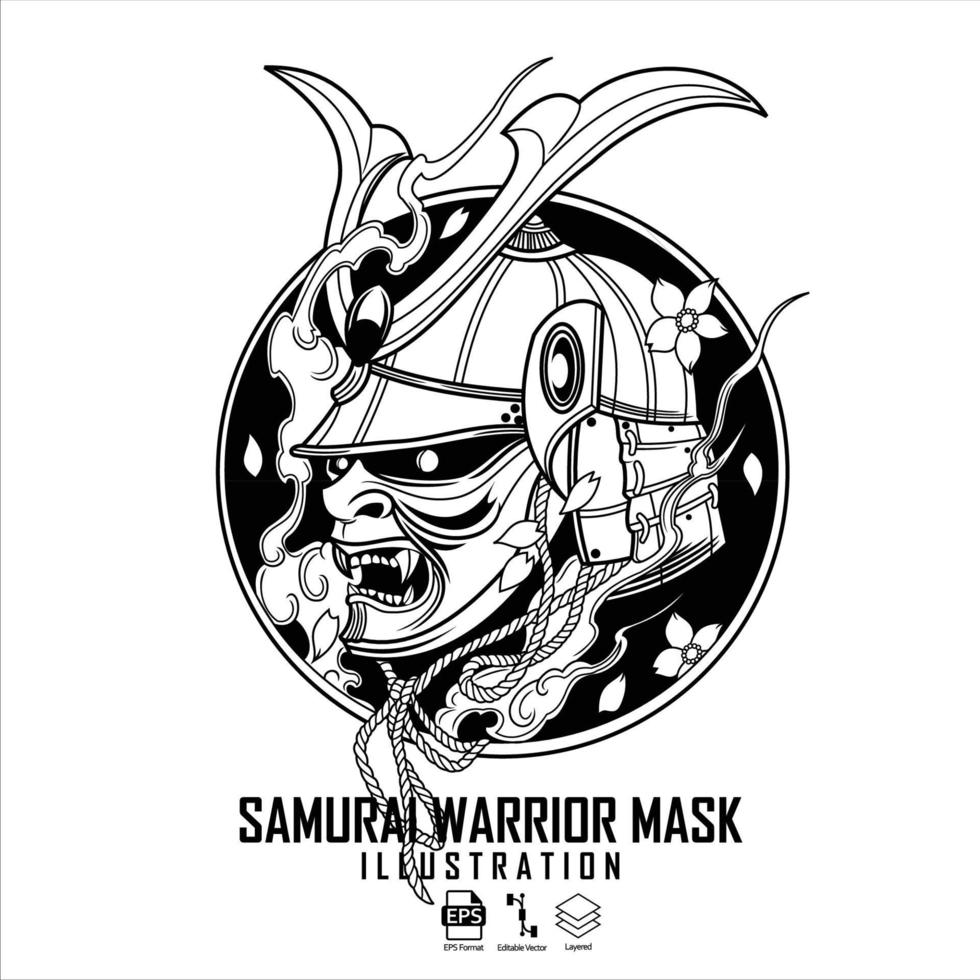 ilustración de máscara de guerrero samurai.eps vector