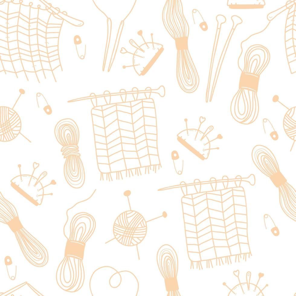 Seamless pattern with knitting. Vector illustration. Linear hand doodle