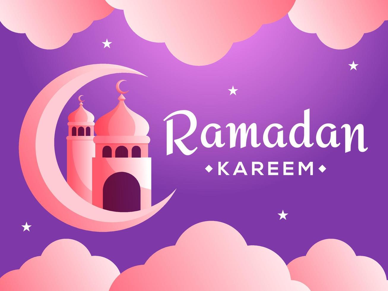 Ramadan Kareem crescent moon and mosque paper cut concept vector