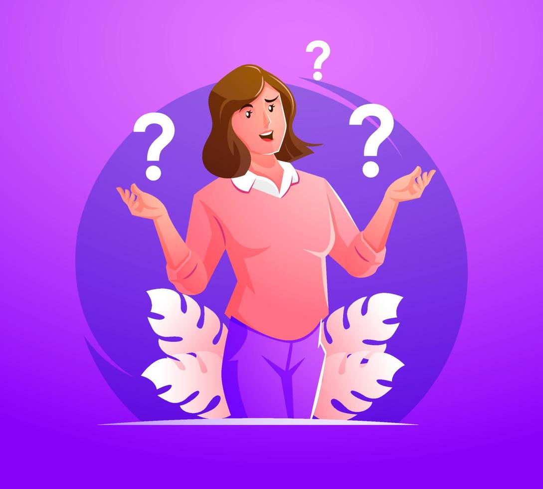 woman feeling confused, doubting, weighting or choosing different options with funny expression vector