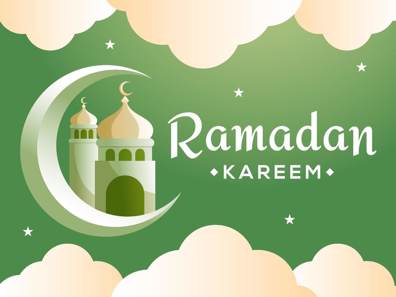 Ramadan Kareem crescent moon and mosque paper cut concept vector