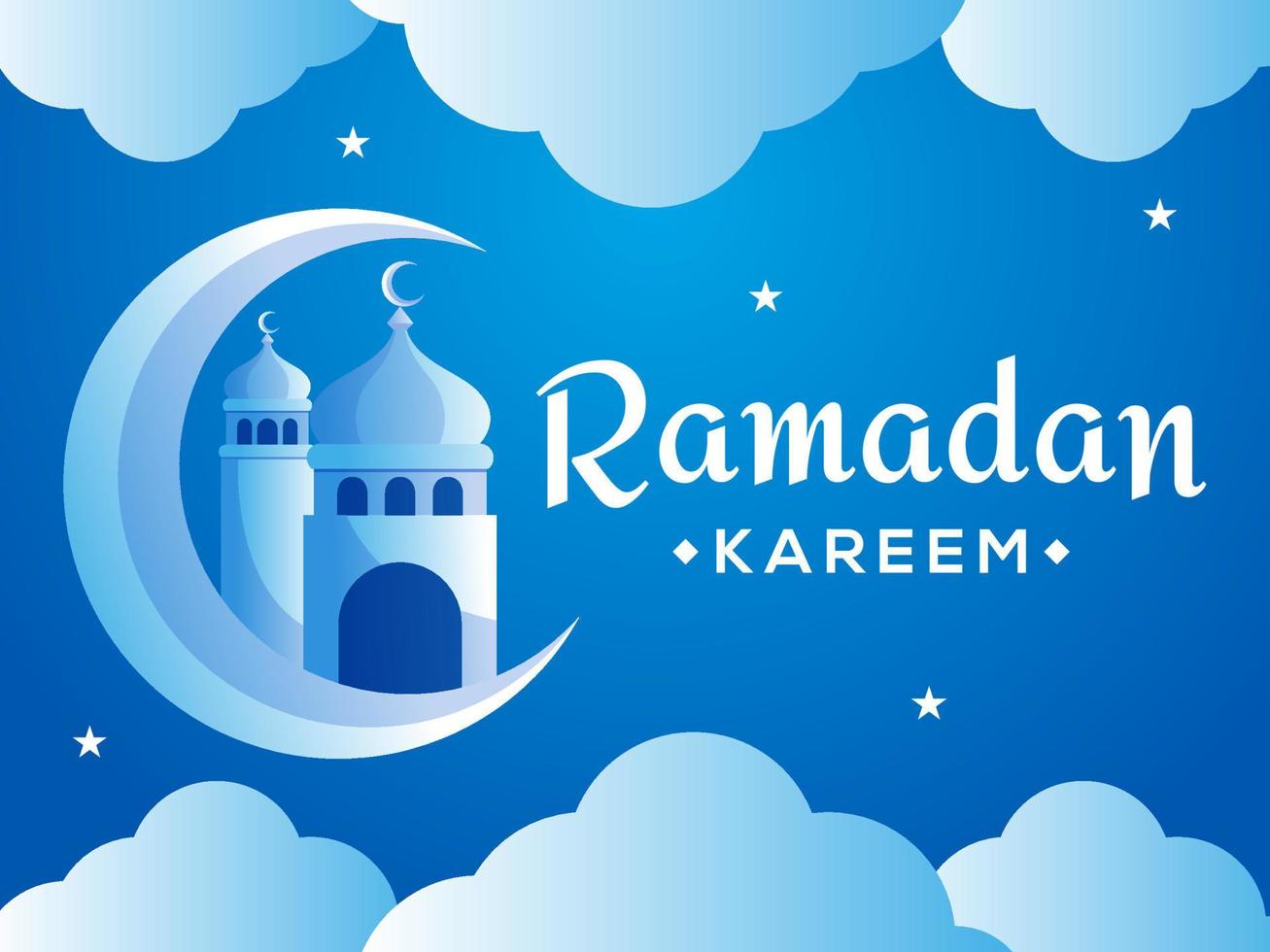 Ramadan Kareem crescent moon and mosque paper cut concept vector