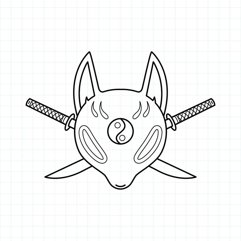 Japanese kitsune mask coloring page, Vector illustration eps.10