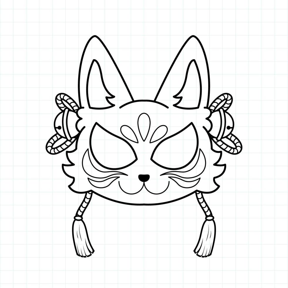 Japanese kitsune mask coloring page, Vector illustration eps.10