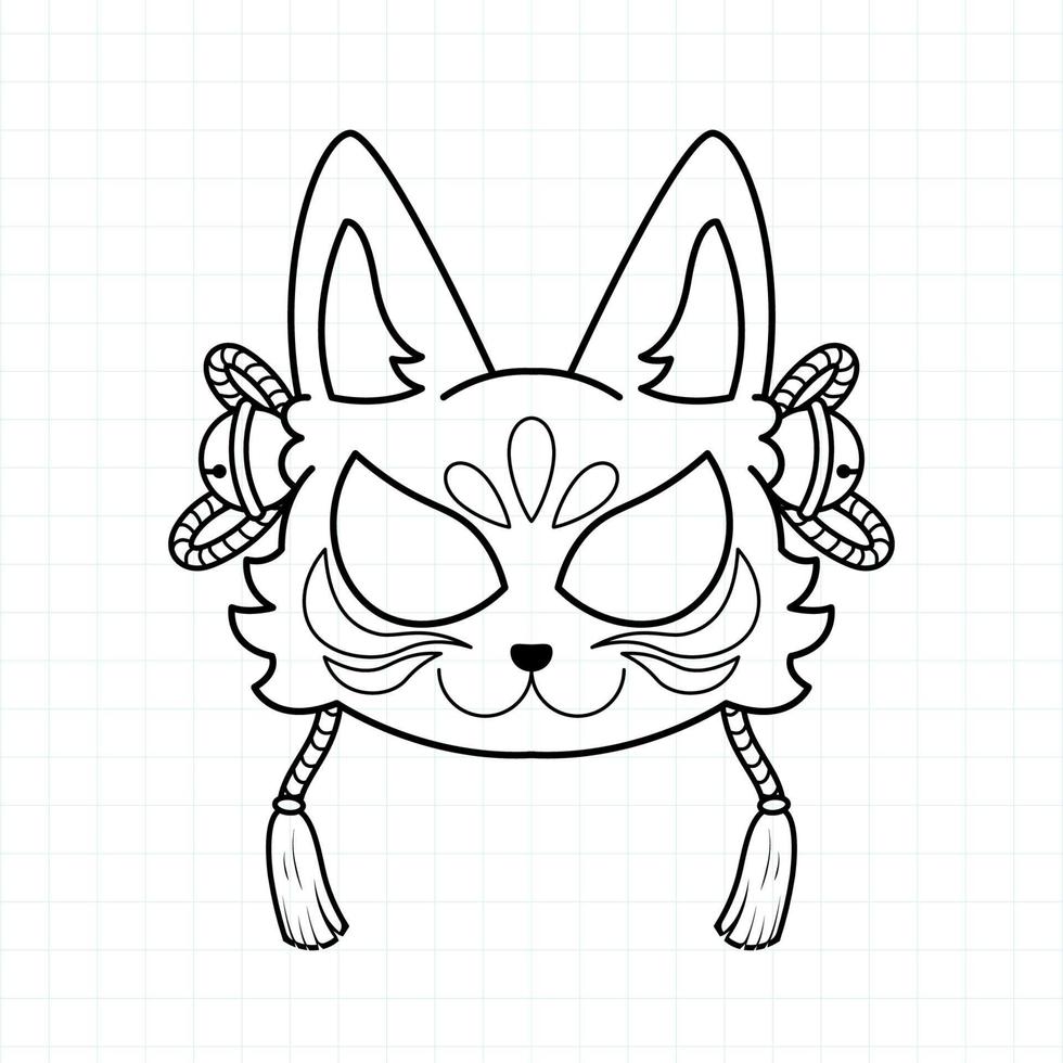 Japanese kitsune mask coloring page, Vector illustration eps.10