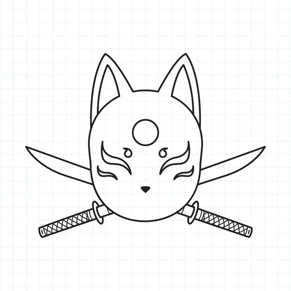 Japanese kitsune mask coloring page, Vector illustration eps.10