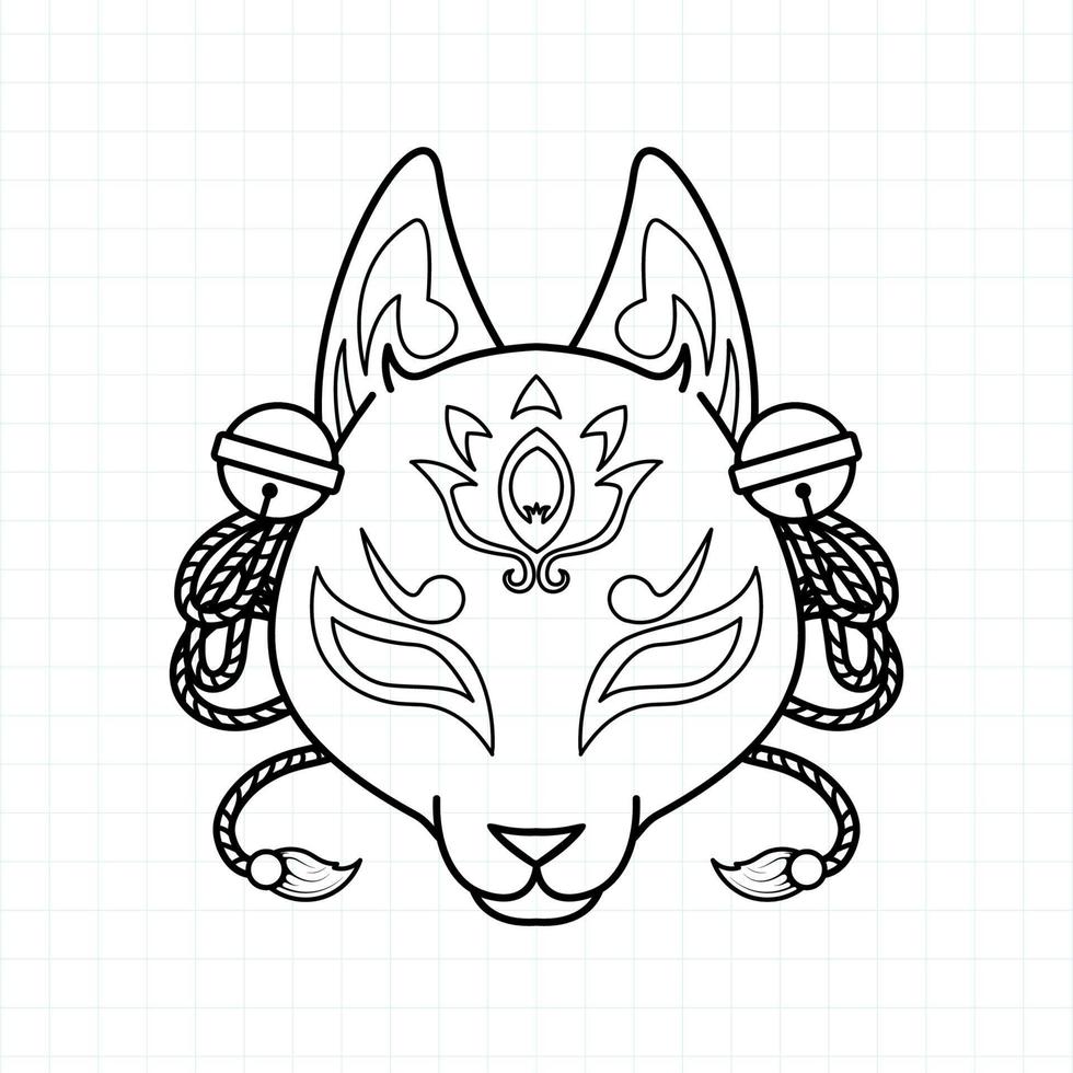 Japanese kitsune mask coloring page, Vector illustration eps.10