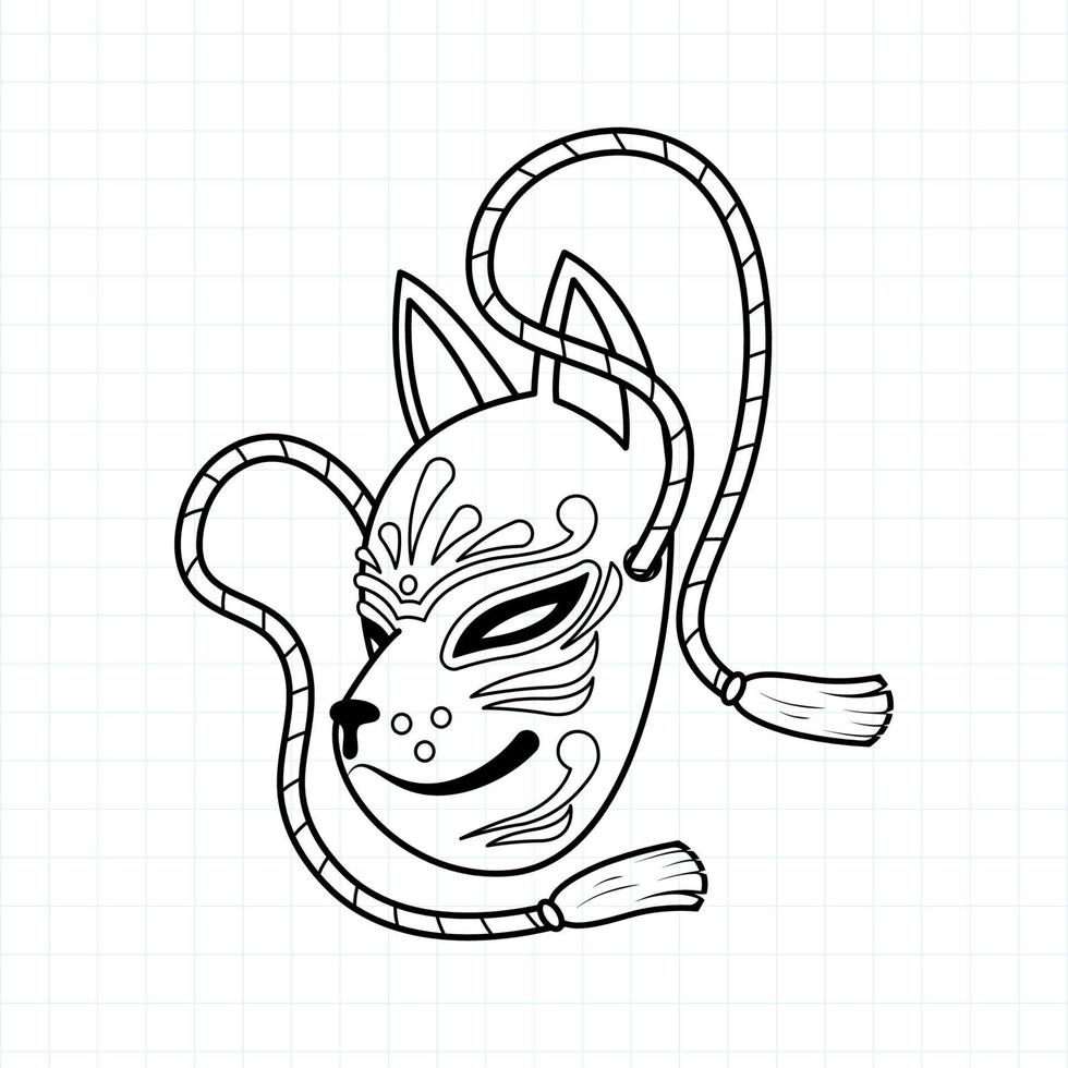 Japanese kitsune mask coloring page, Vector illustration eps.10
