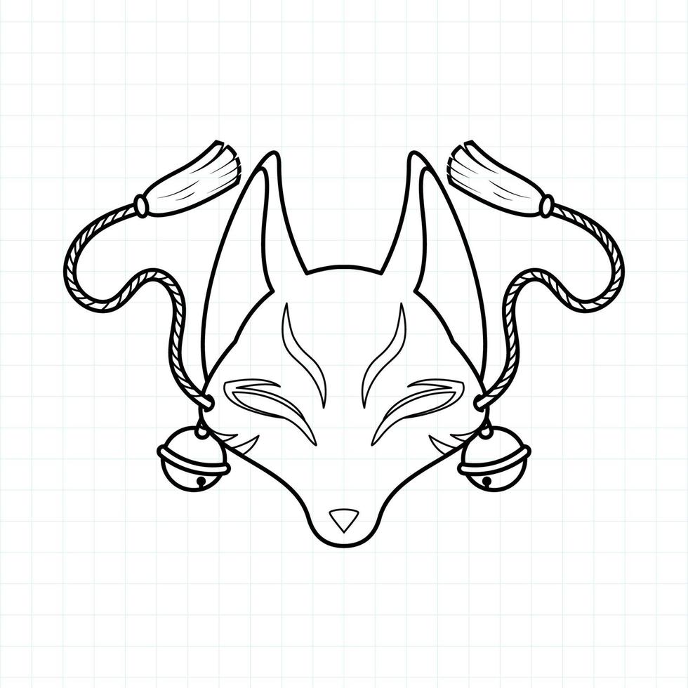 Japanese kitsune mask coloring page, Vector illustration eps.10