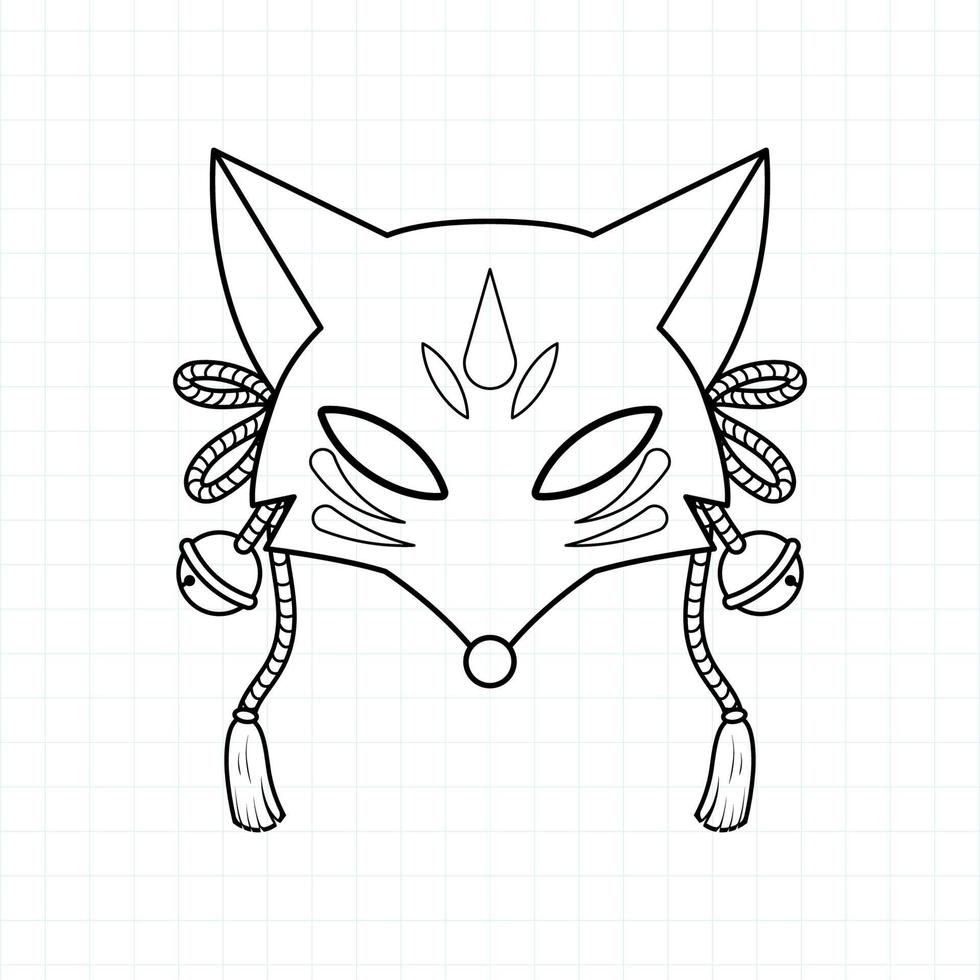 Japanese kitsune mask coloring page, Vector illustration eps.10