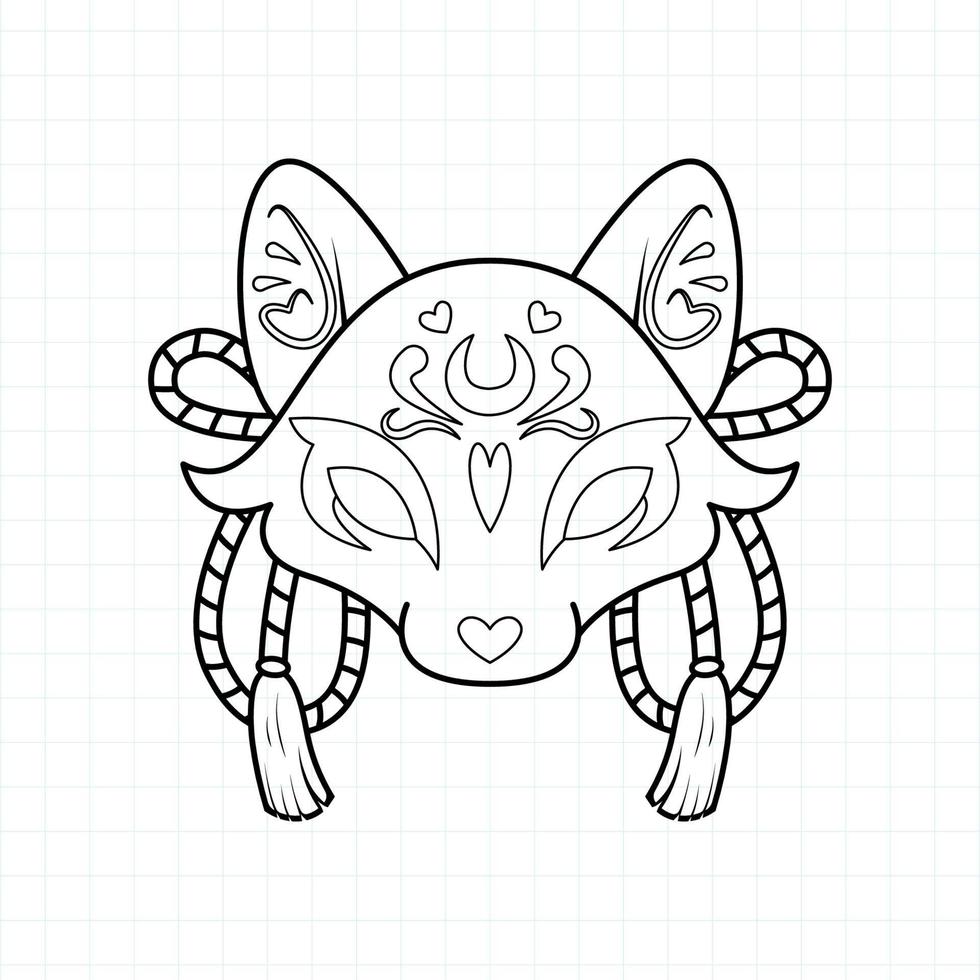 Japanese kitsune mask coloring page, Vector illustration eps.10