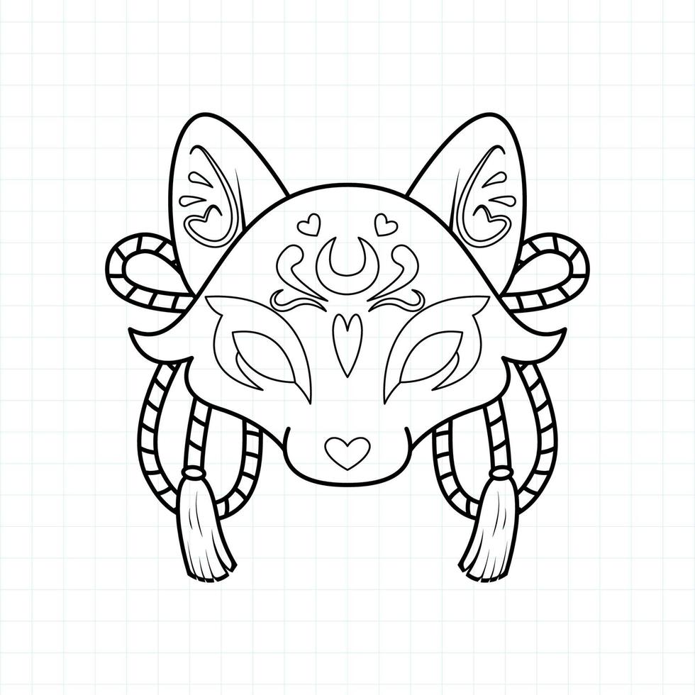 Japanese kitsune mask coloring page, Vector illustration eps.10