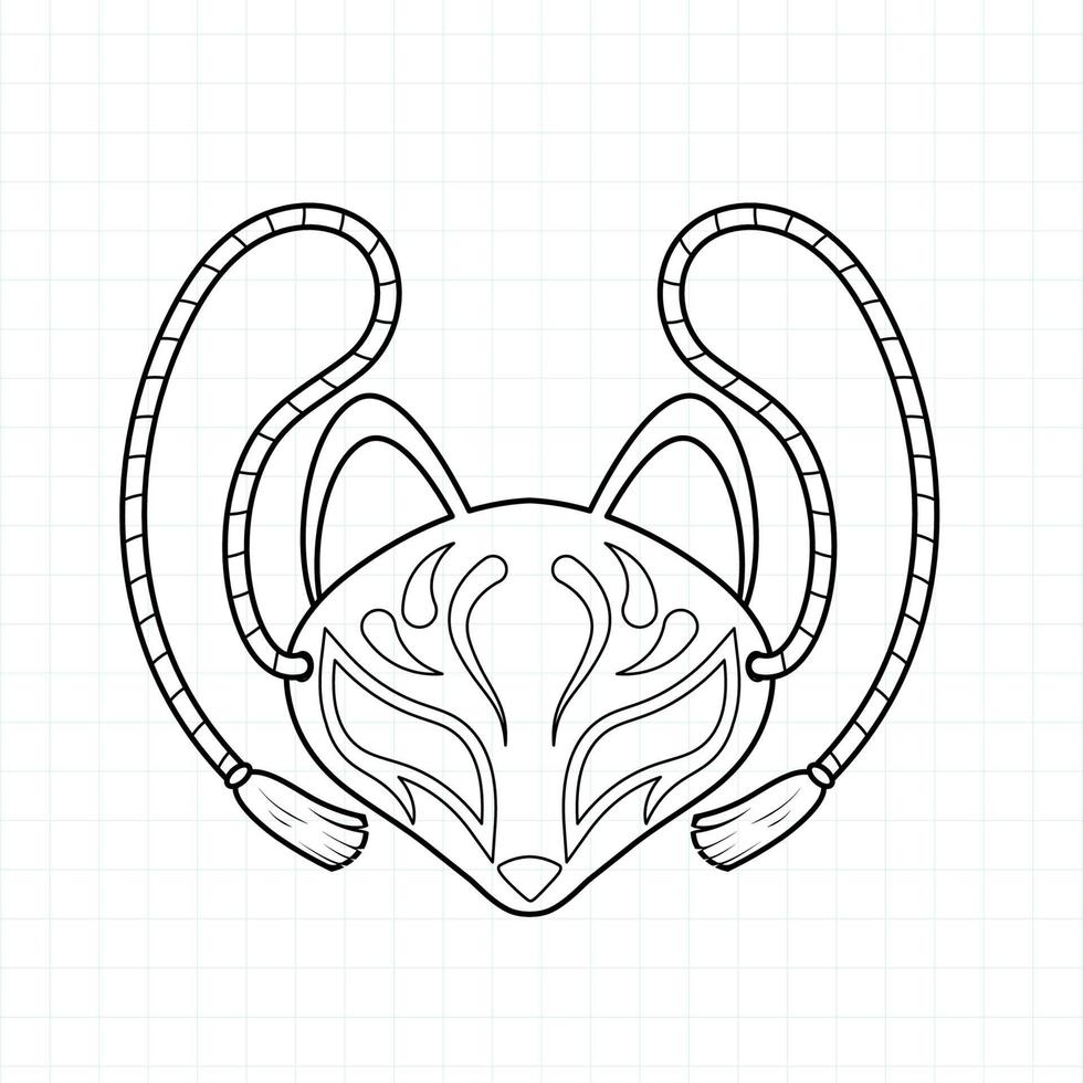 Japanese kitsune mask coloring page, Vector illustration eps.10