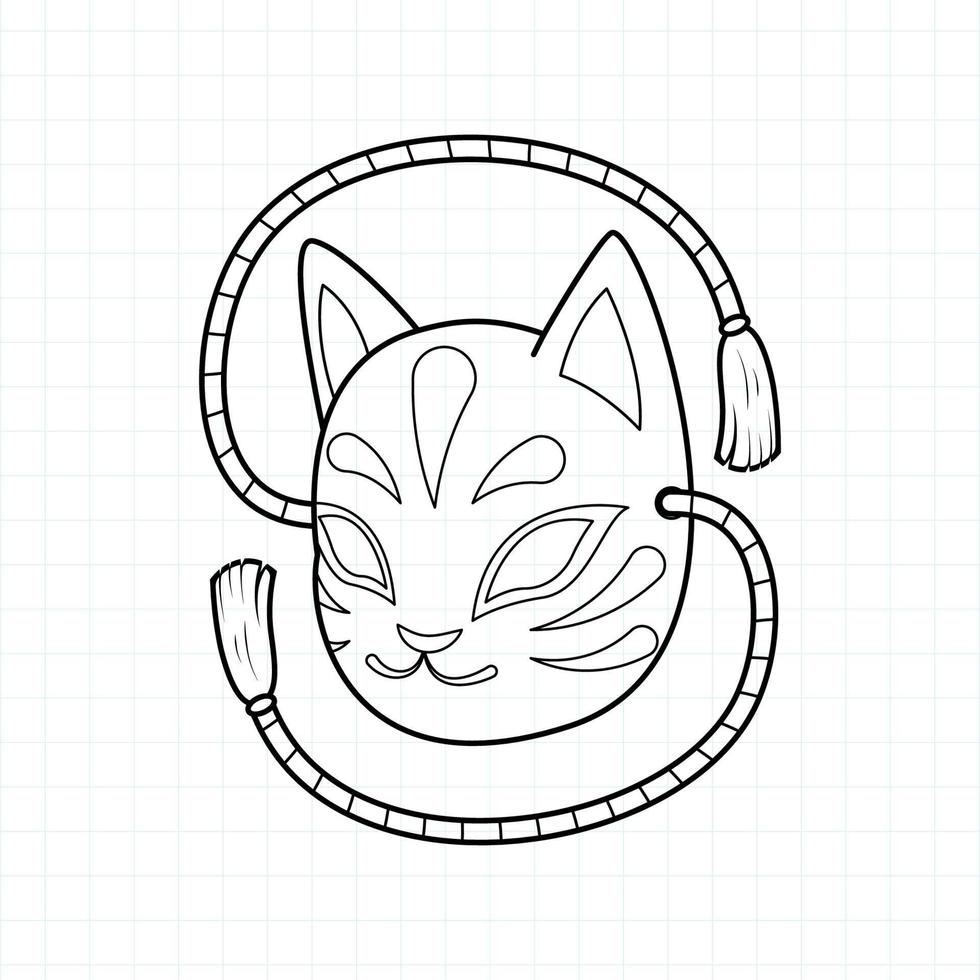 Japanese kitsune mask coloring page, Vector illustration eps.10