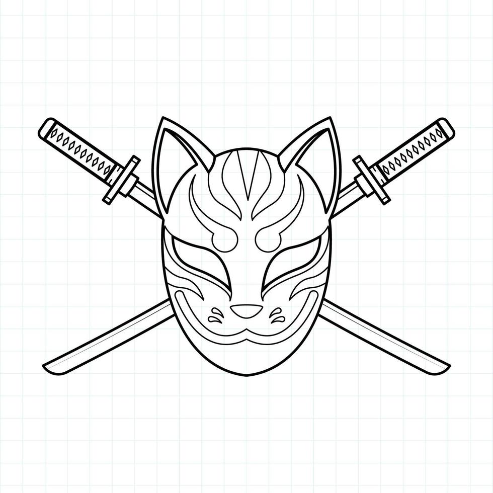 Japanese kitsune mask coloring page, Vector illustration eps.10