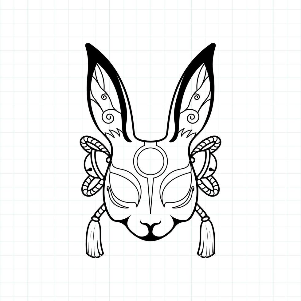 Japanese kitsune mask coloring page, Vector illustration eps.10