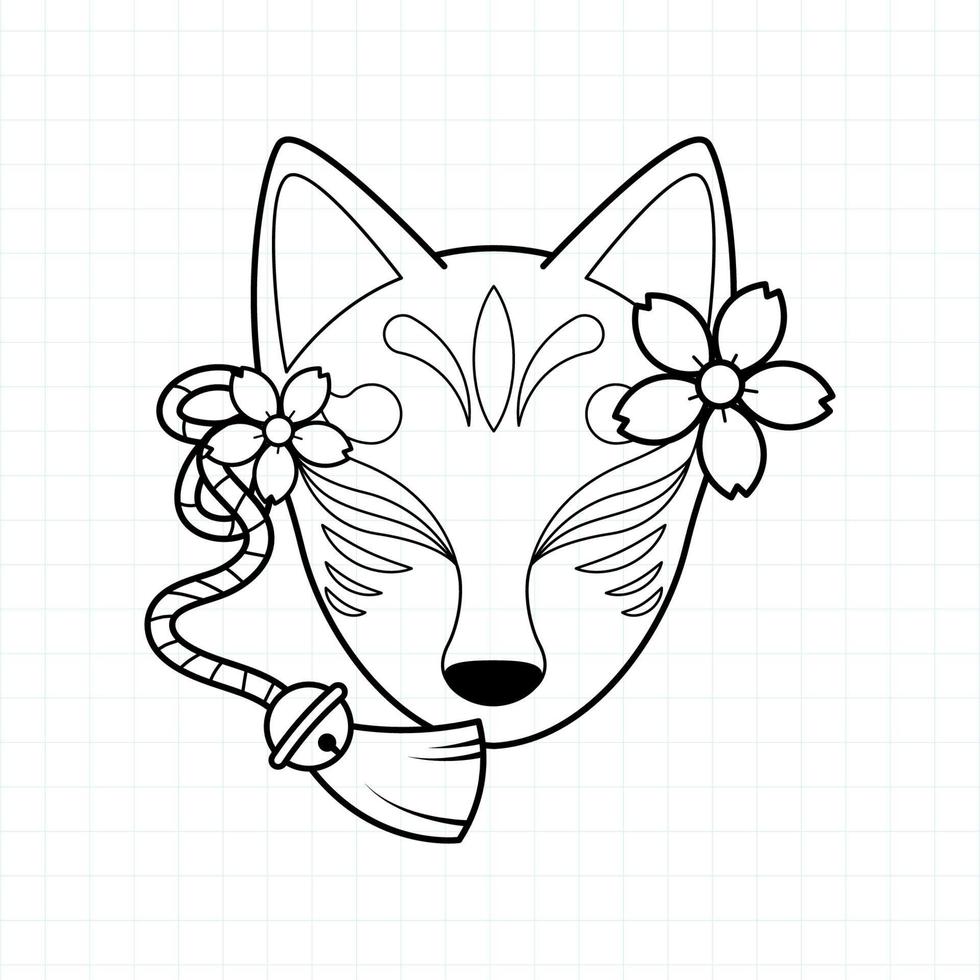 Japanese kitsune mask coloring page, Vector illustration eps.10