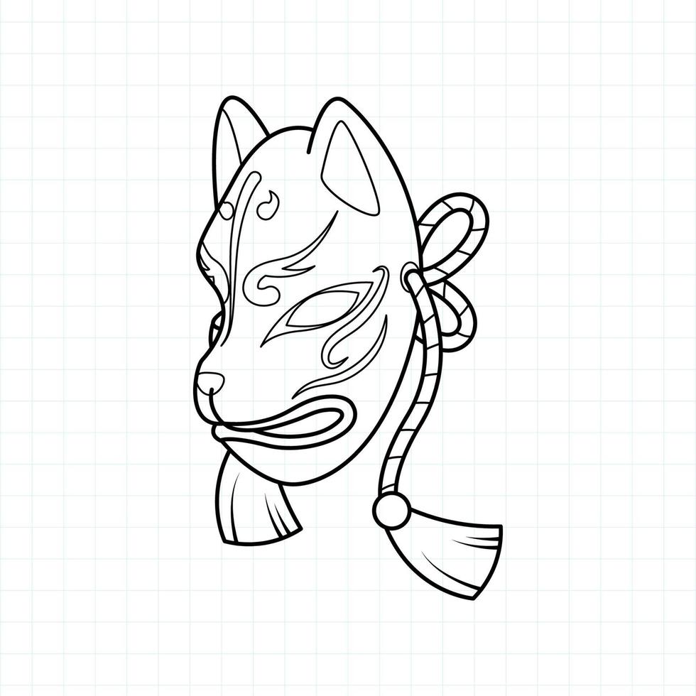 Japanese kitsune mask coloring page, Vector illustration eps.10