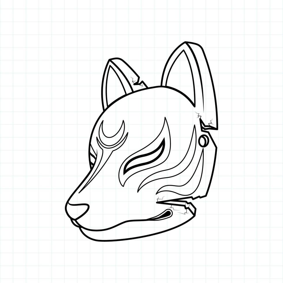 Japanese kitsune mask coloring page, Vector illustration eps.10