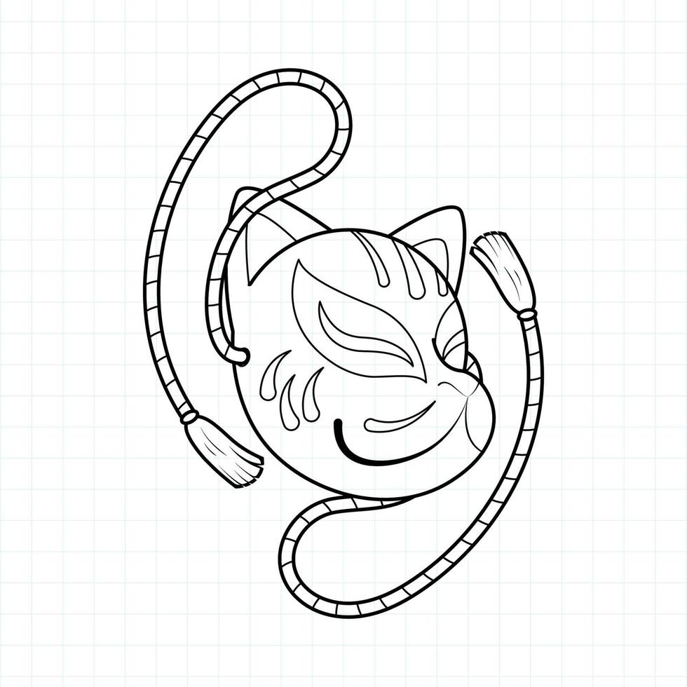 Japanese kitsune mask coloring page, Vector illustration eps.10