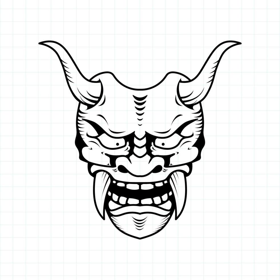 Hand drawn Japanese Oni demon mask coloring page, Vector illustration eps.10
