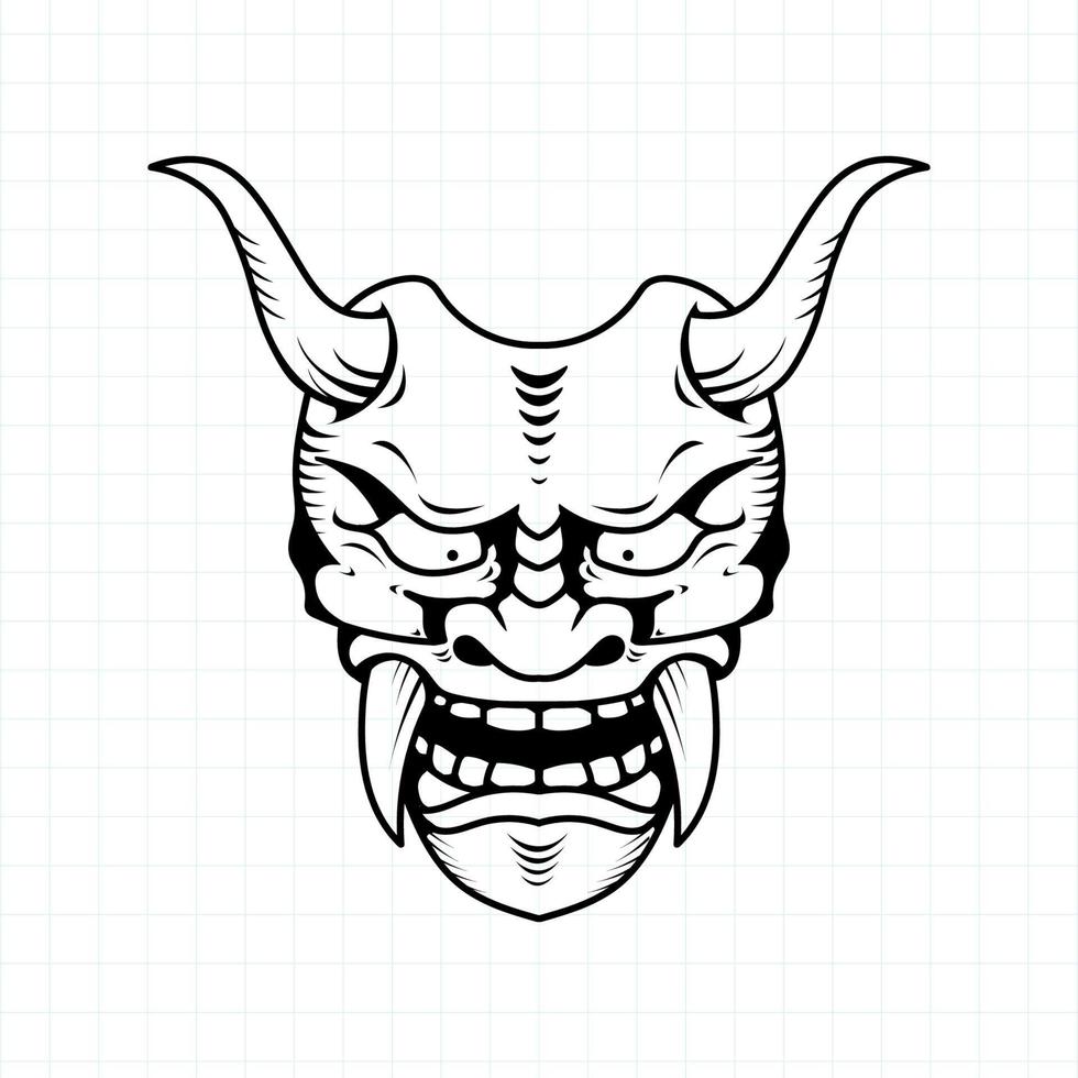 página de coloreado de máscara de demonio oni japonesa dibujada a mano, ilustración vectorial eps.10 vector