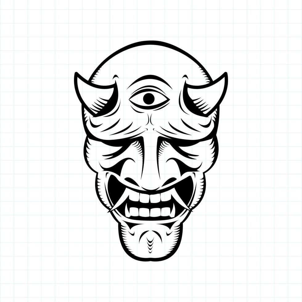 página de coloreado de máscara de demonio oni japonesa dibujada a mano, ilustración vectorial eps.10 vector