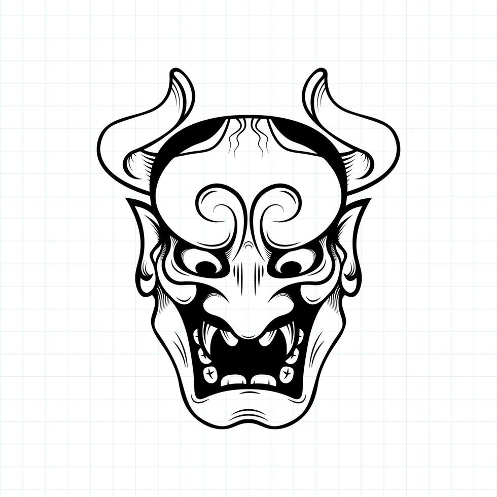 Hand drawn Japanese Oni demon mask coloring page, Vector illustration eps.10