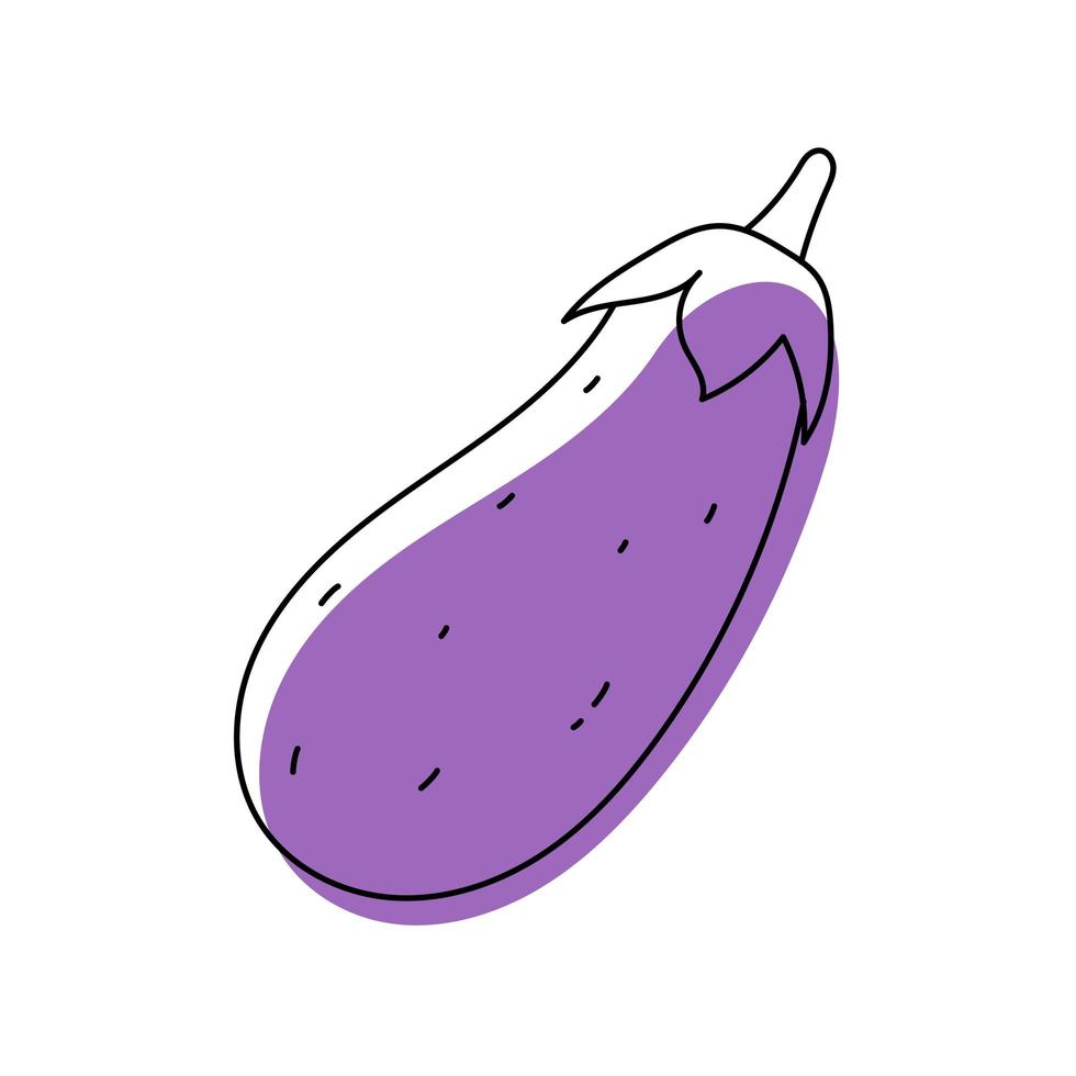 Doodle outline eggplant with spot. Vector illustration for packing