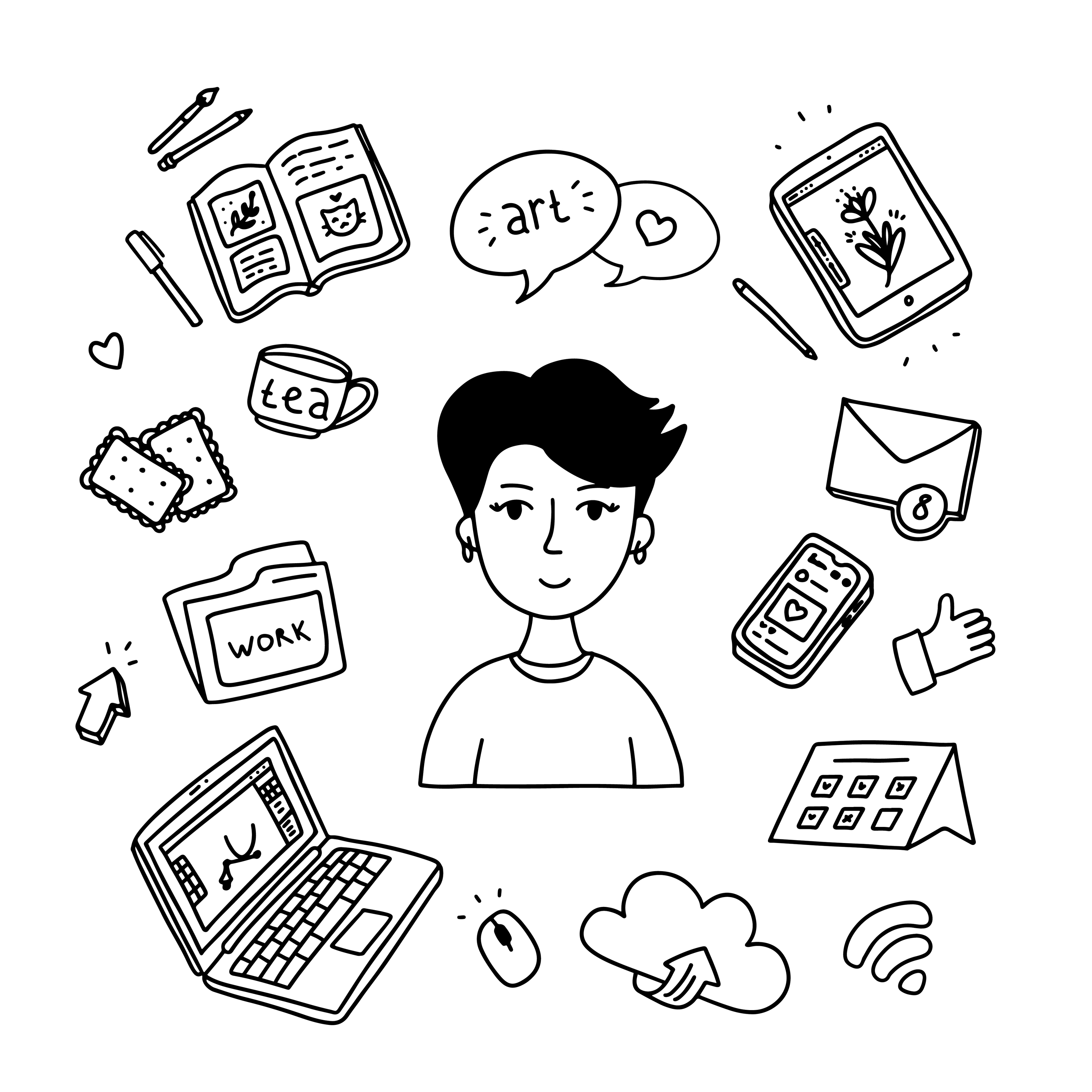 Artist creator girl hand drawn doodle line art 6718854 Vector Art at