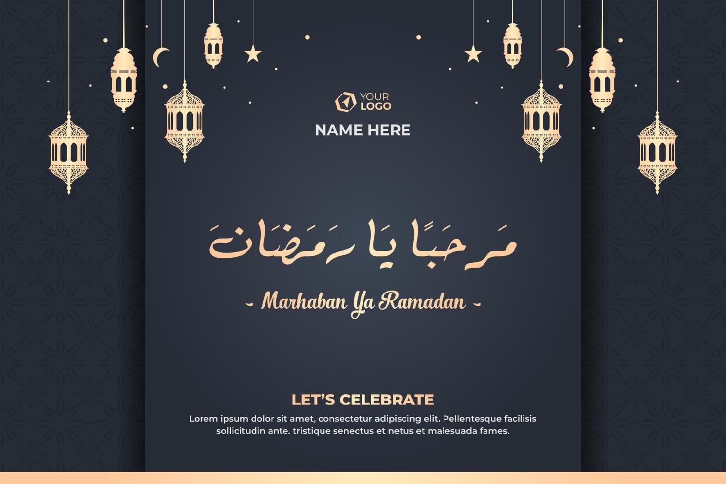 Islamic Banner with Ramadan Greetings and Arabic Text vector