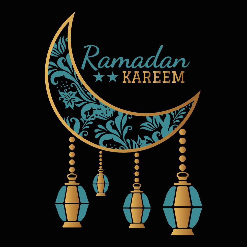 Mosque, Moon And Lantern Design vector