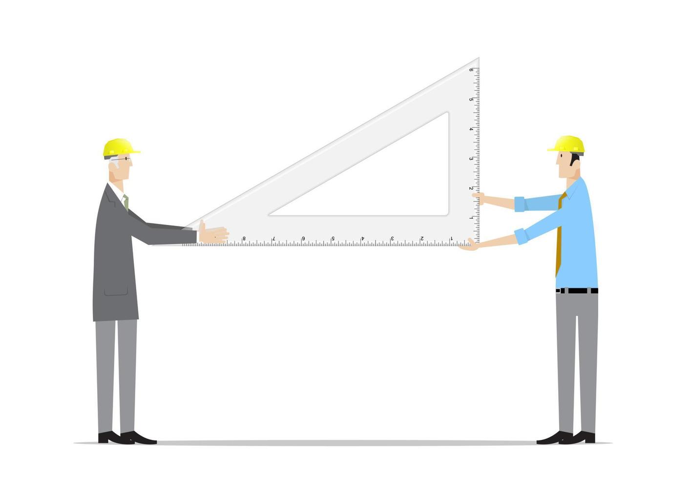 Architects with big triangular ruler. vector