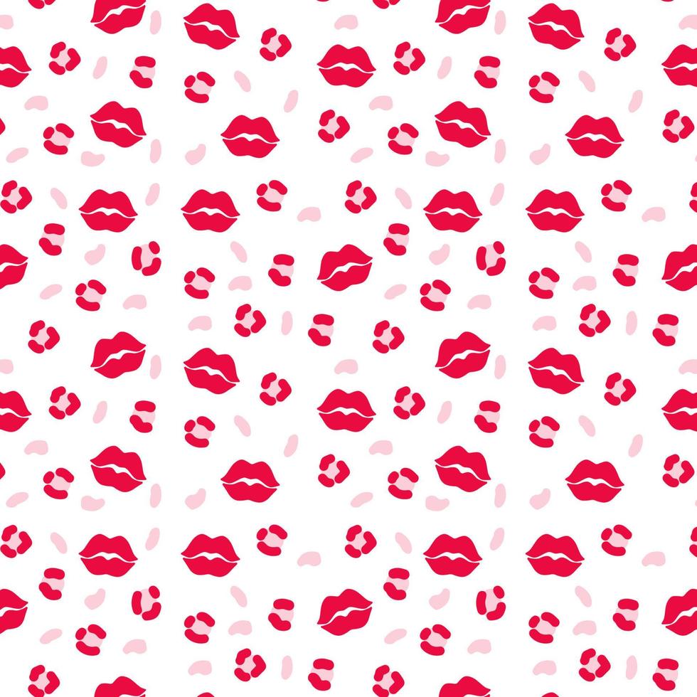Female lips with leopard print. Vector pink seamless pattern background. Perfect for World kiss day, Valentine's day. Fashion and beauty illustration.