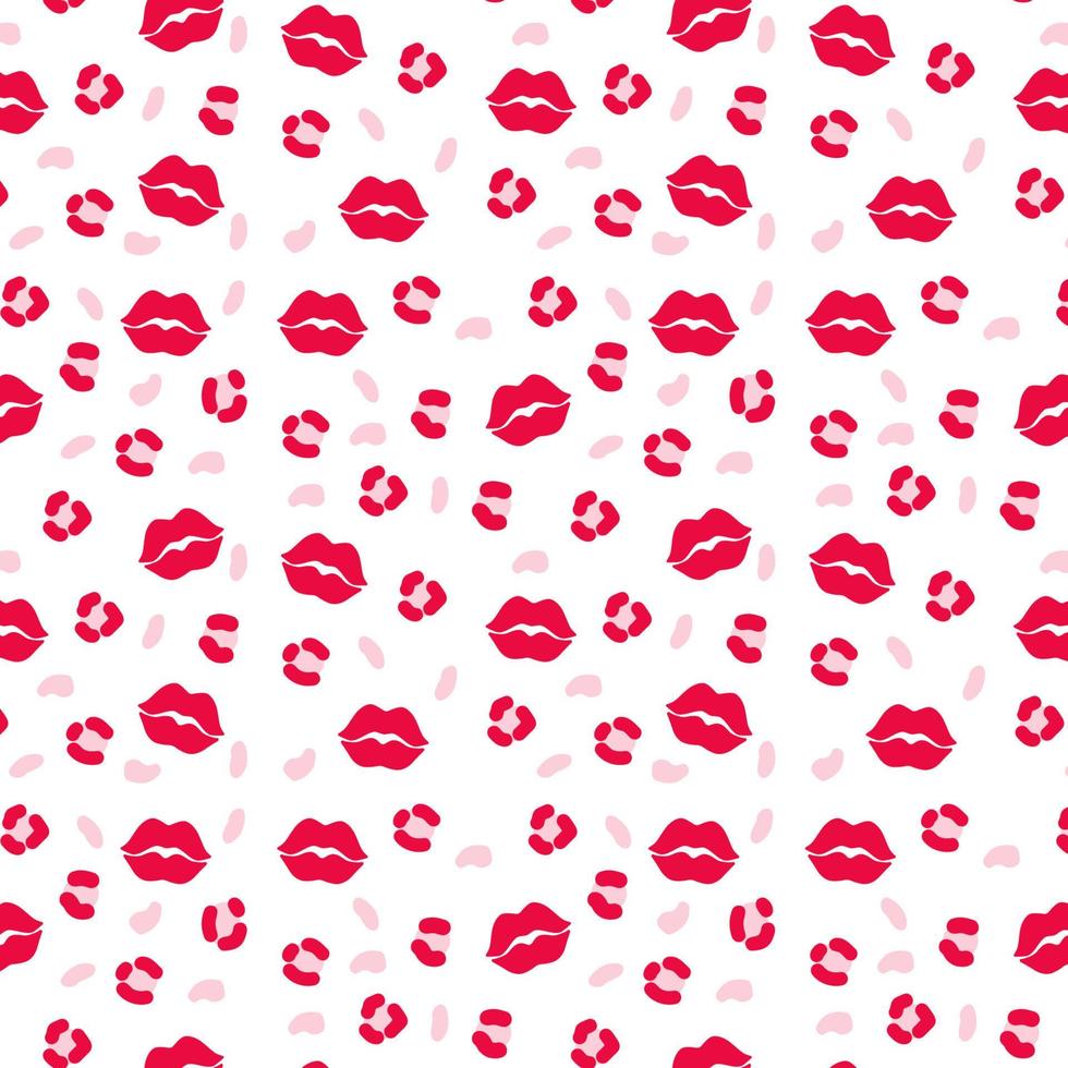 Female lips with leopard print. Vector pink seamless pattern background. Perfect for World kiss day, Valentine's day. Fashion and beauty illustration.