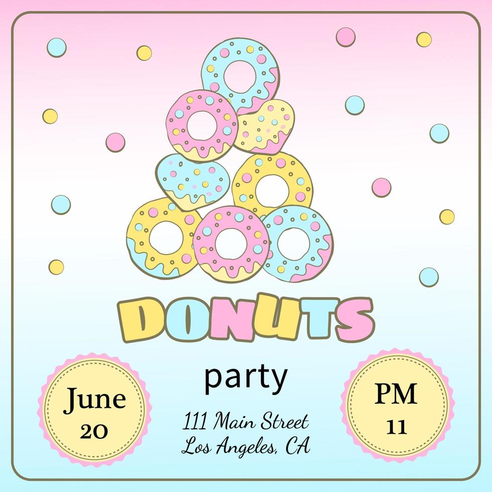 Donut party invitation card Vector
