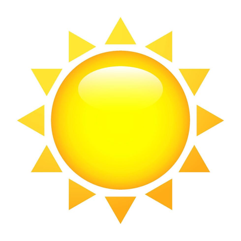 Shiny sun with rays. Yellow isolated sun vector illustration.