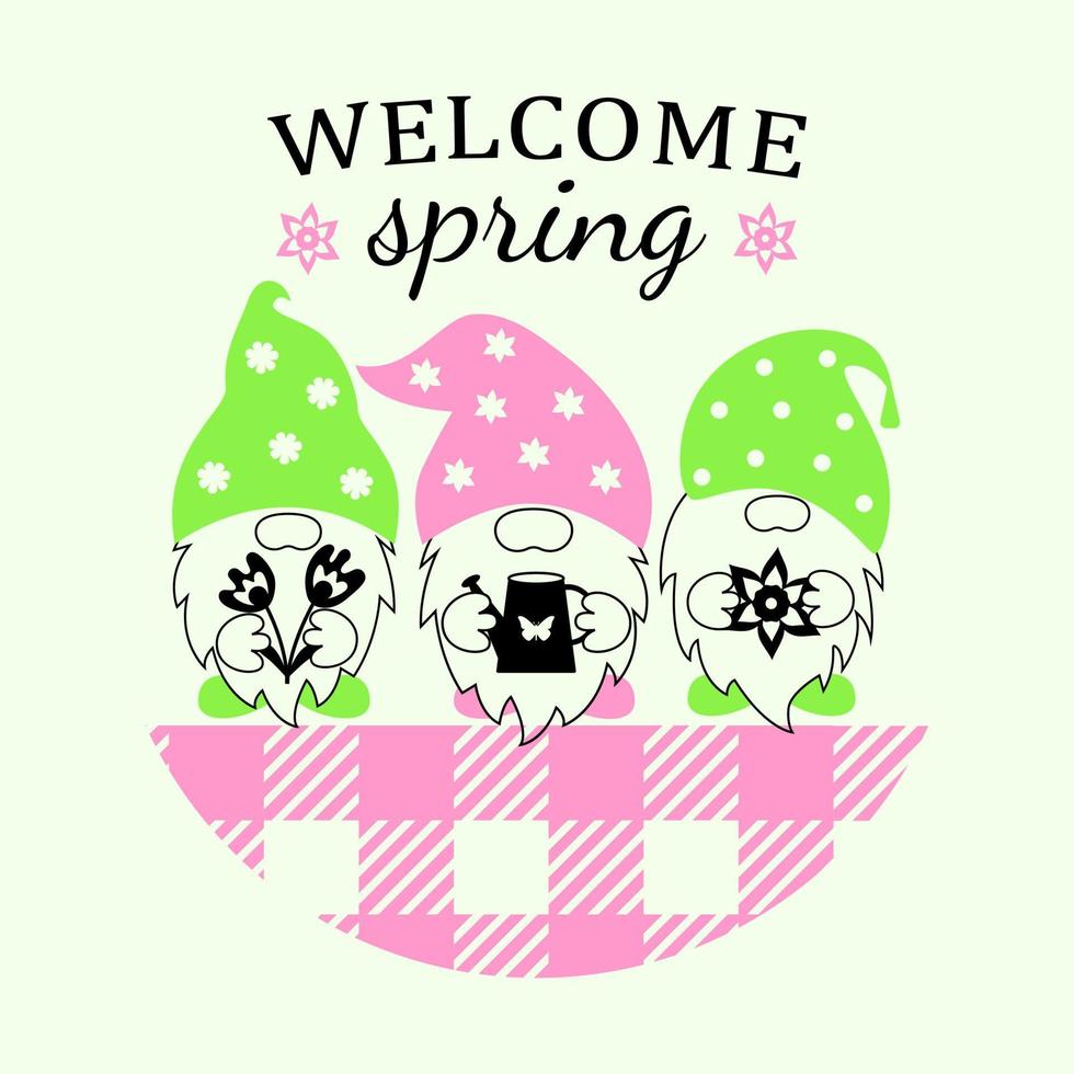 Welcome spring vector  illustration  of spring gnomes