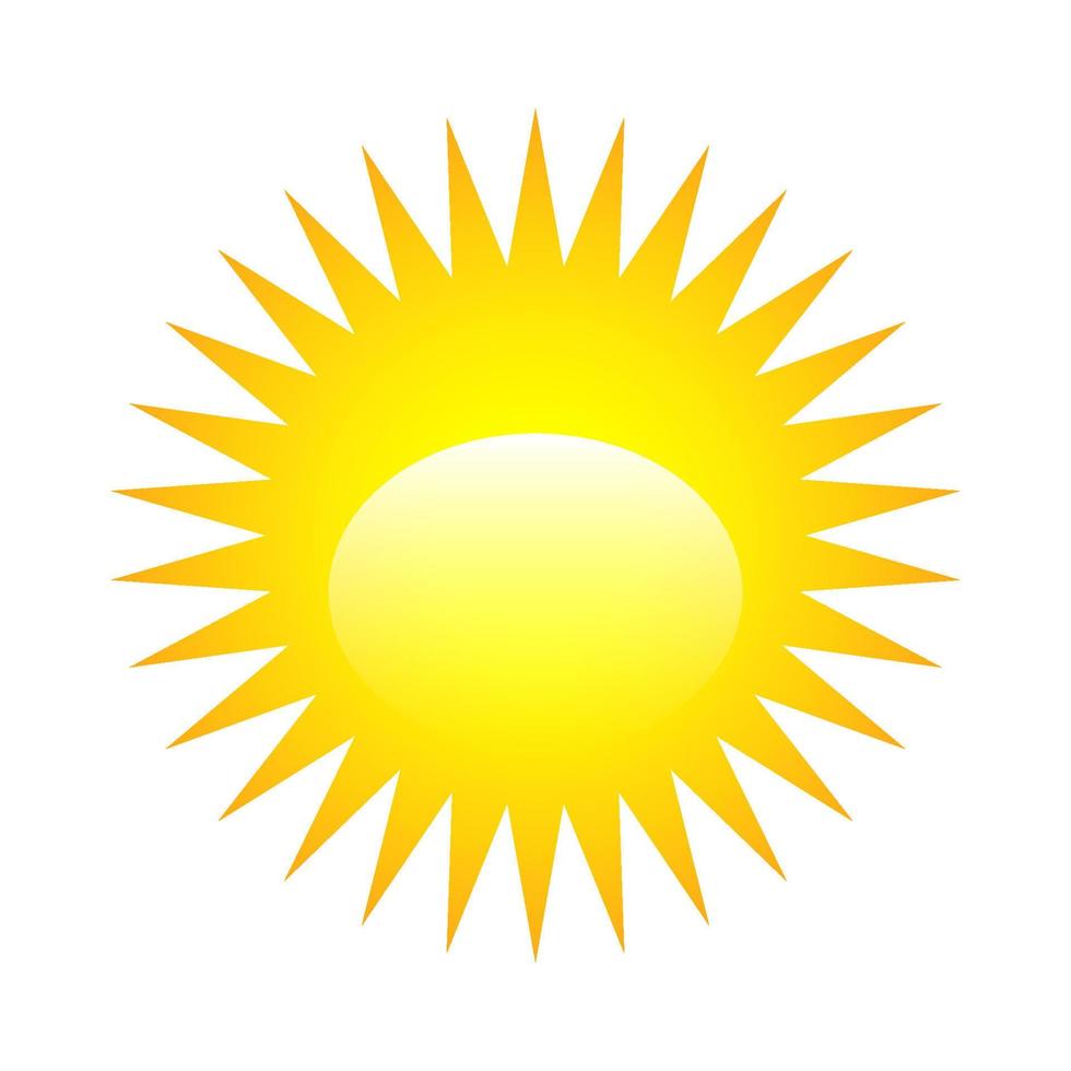 Shiny sun icon for weather design. Sunshine symbol happy yellow isolated sun vector illustration.