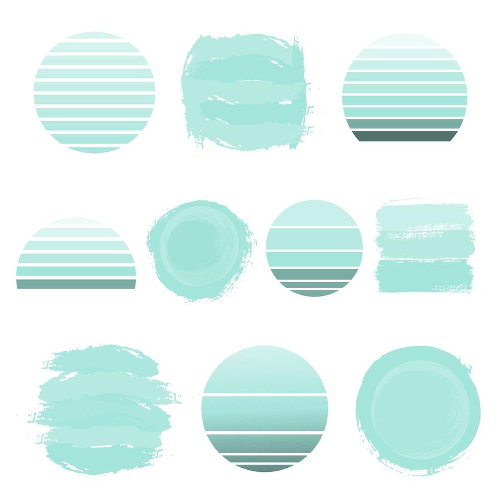 conjunto de fondo pastel. pinceladas de menta y fondo de círculos retro a rayas. vector abstracto