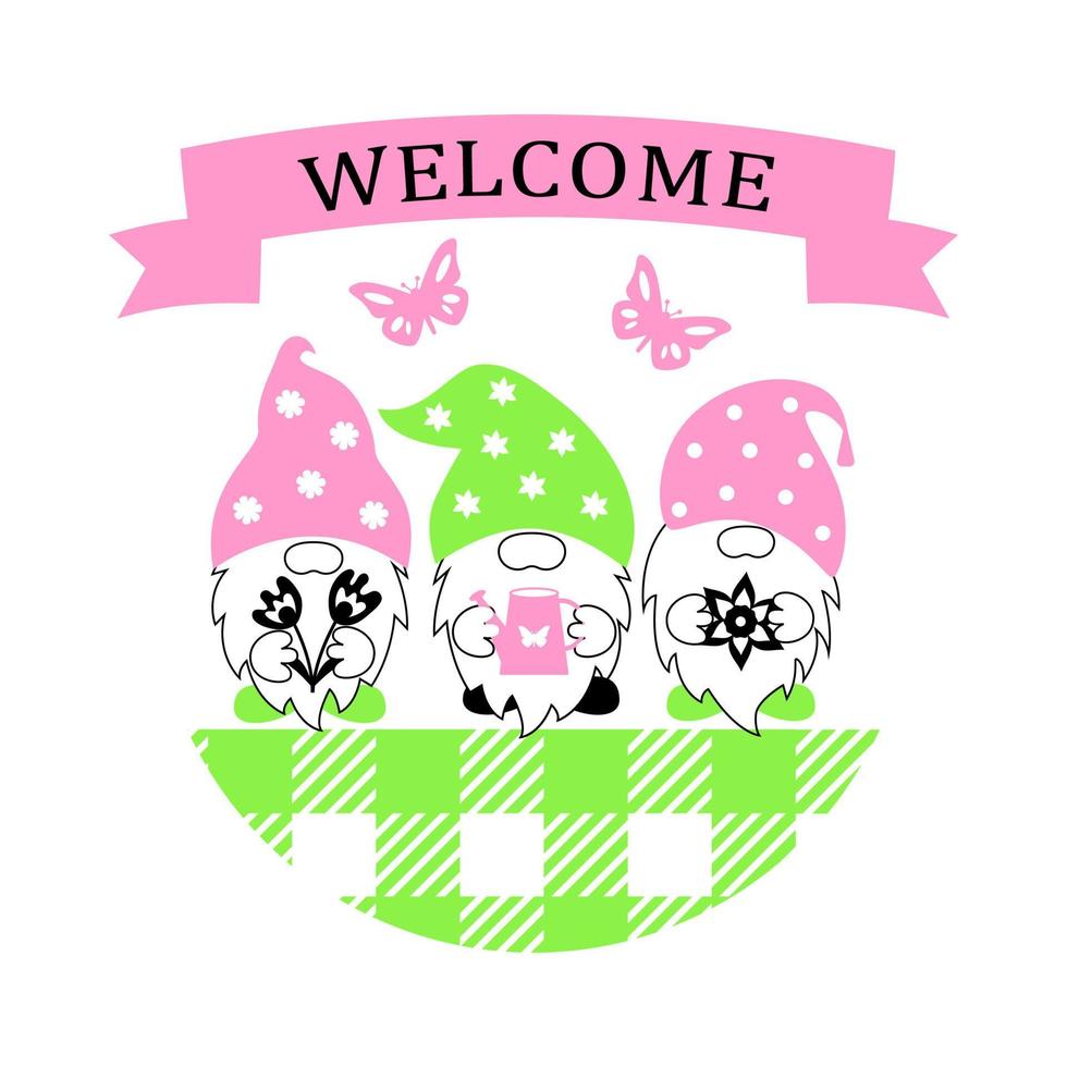 Welcome-vector stencils of spring gnomes vector